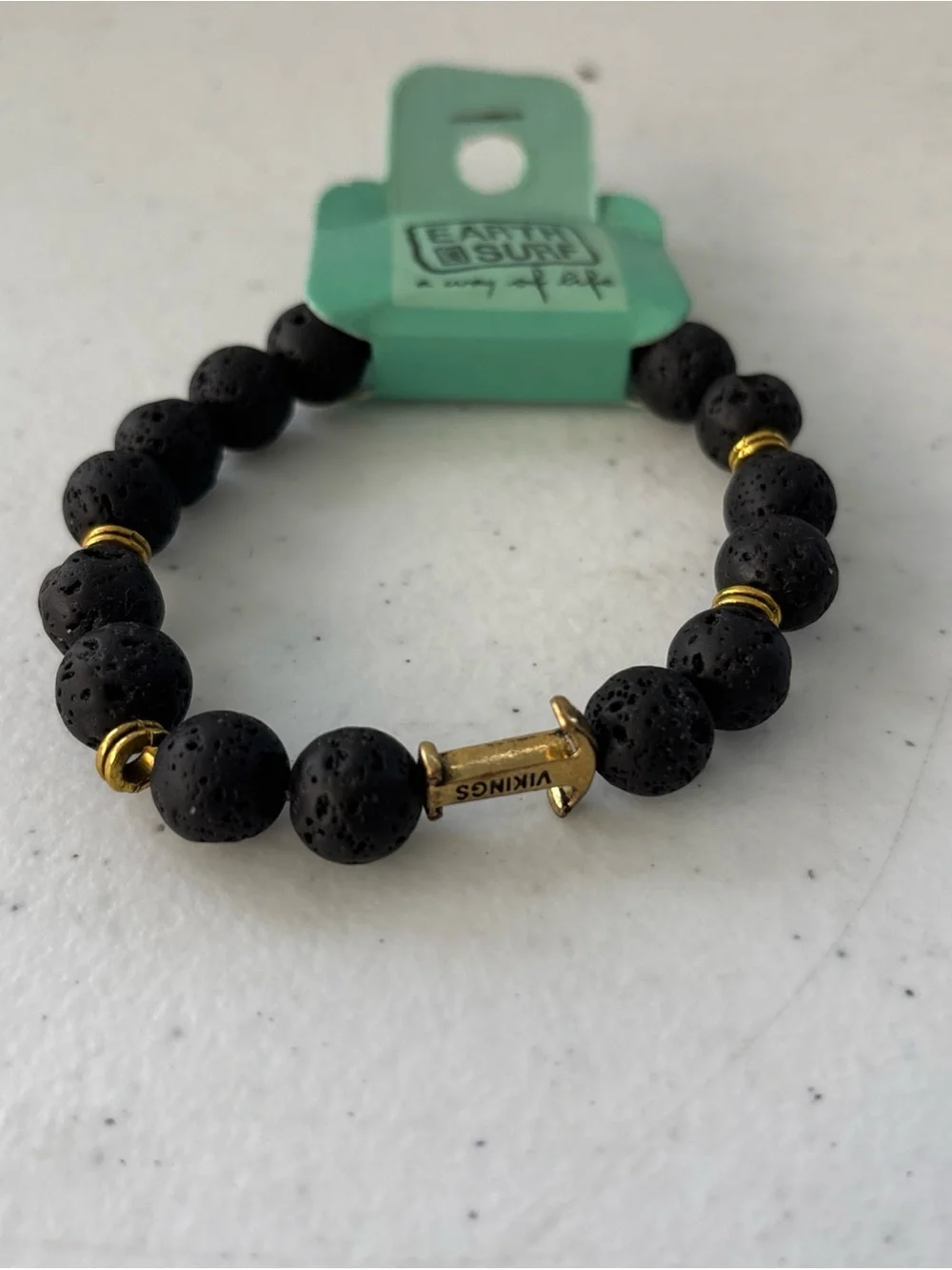 Earth Surf Men’s Stretch Beaded Brown Lava Rock Power Bracelet Anchor Accent NWT